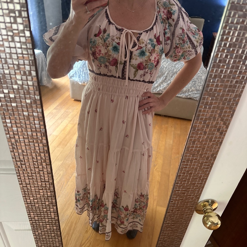 Anthopologie Floral Maxi Dress with Puff Sleeves